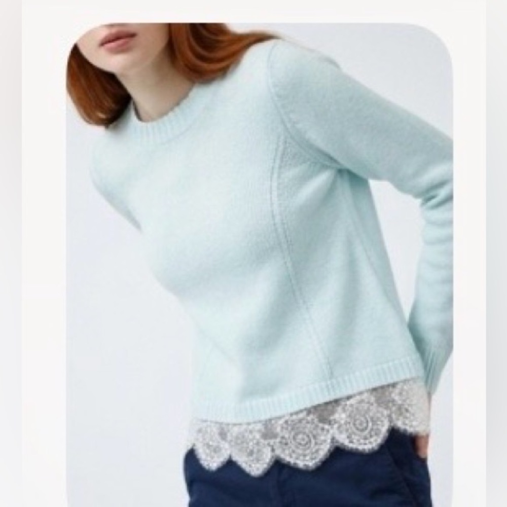 SO Aqua Lace-Hem Crewneck Sweater
